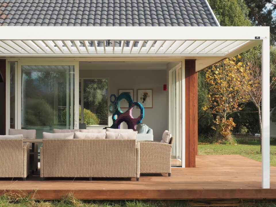 Tai Tapu alterations showing new timber deck and covered outdoor room from the garden