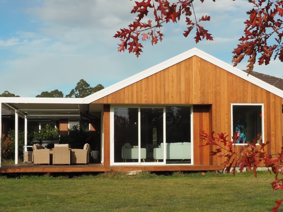 Louvre roof outdoor area with cedar cladding